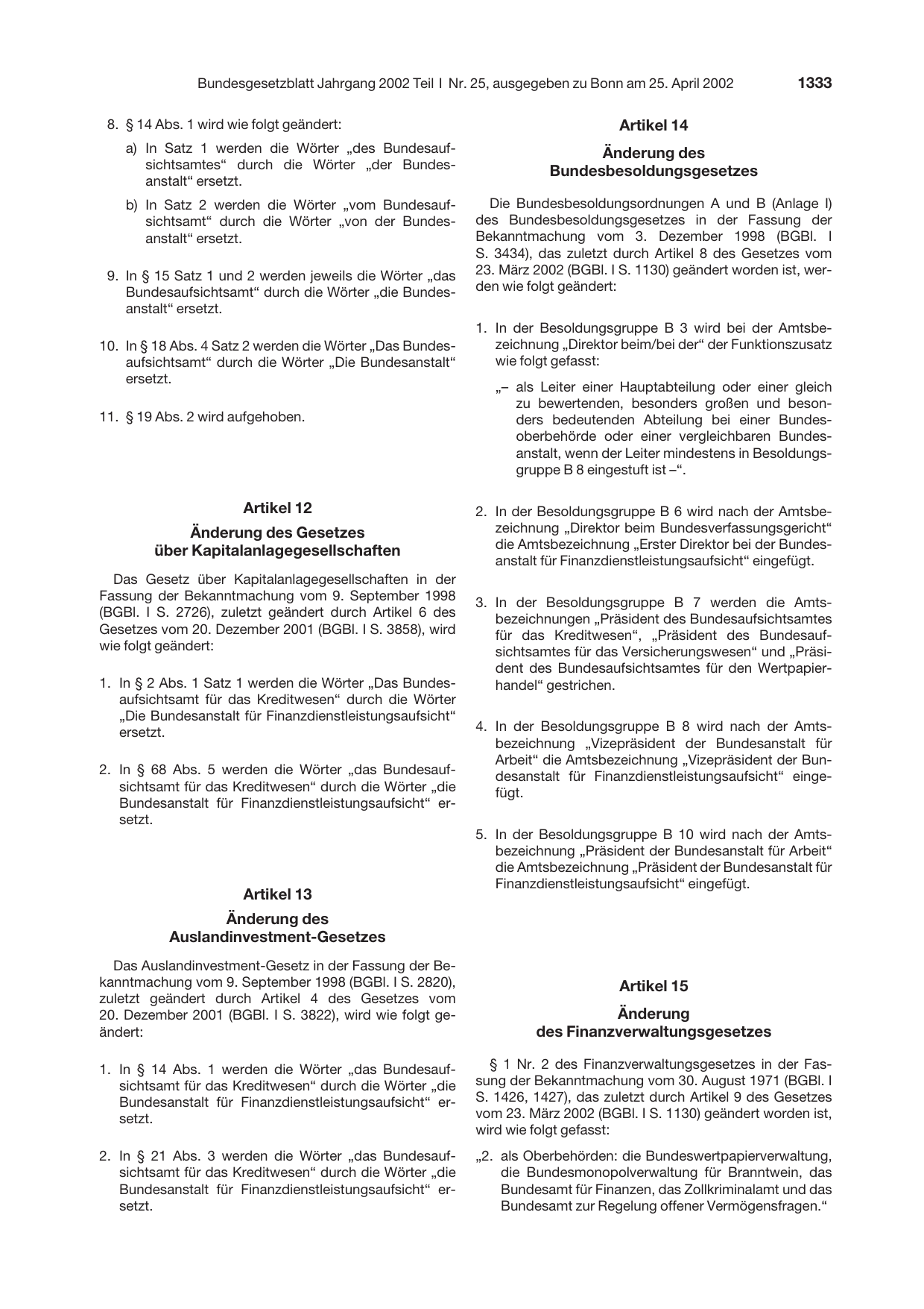 BGBl. 2002, Seite 1333 — Originalseite als Abbildung