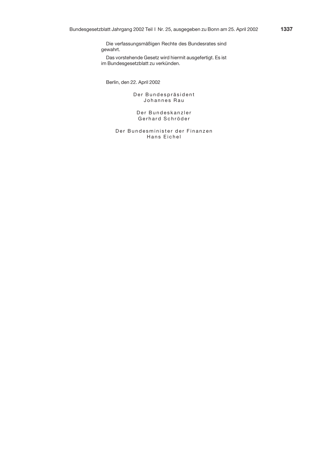 BGBl. 2002, Seite 1337 — Originalseite als Abbildung