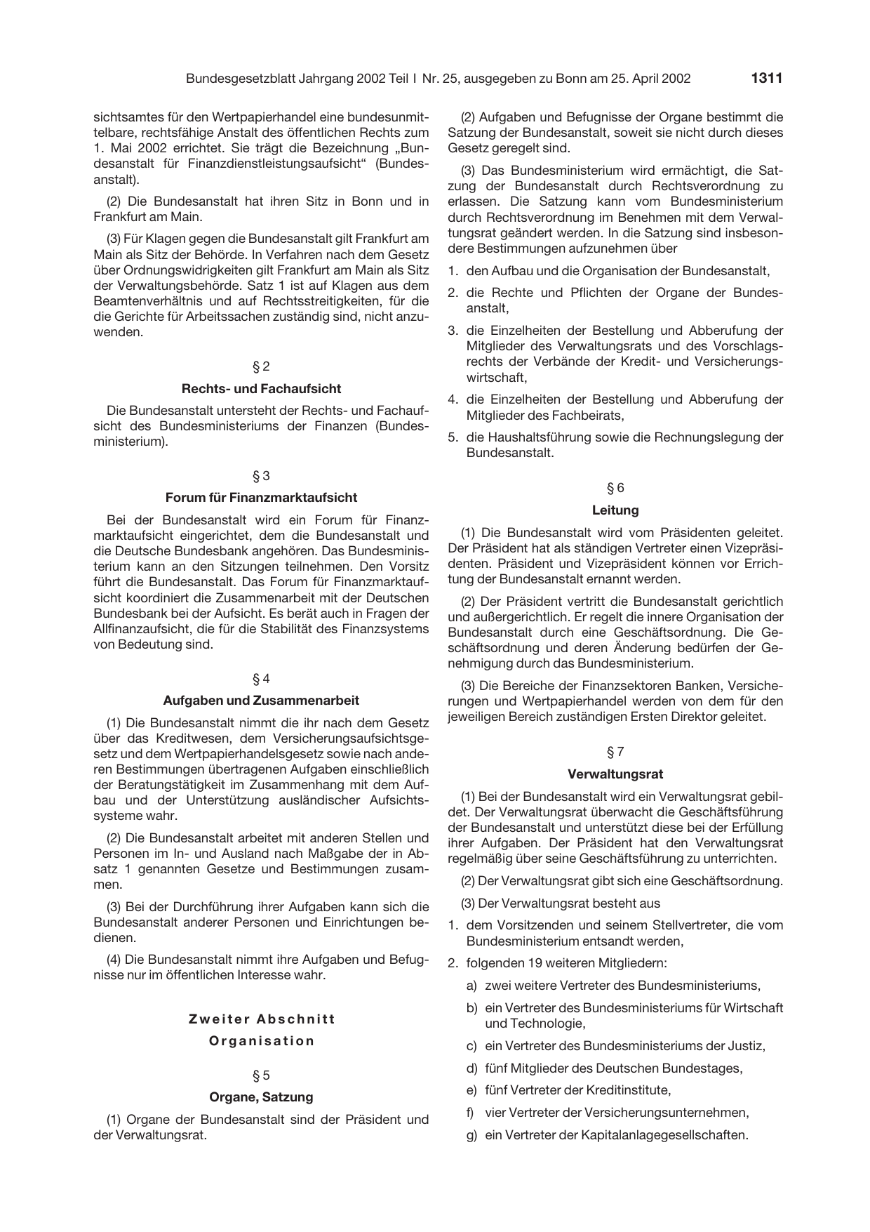 BGBl. 2002, Seite 1311 — Originalseite als Abbildung