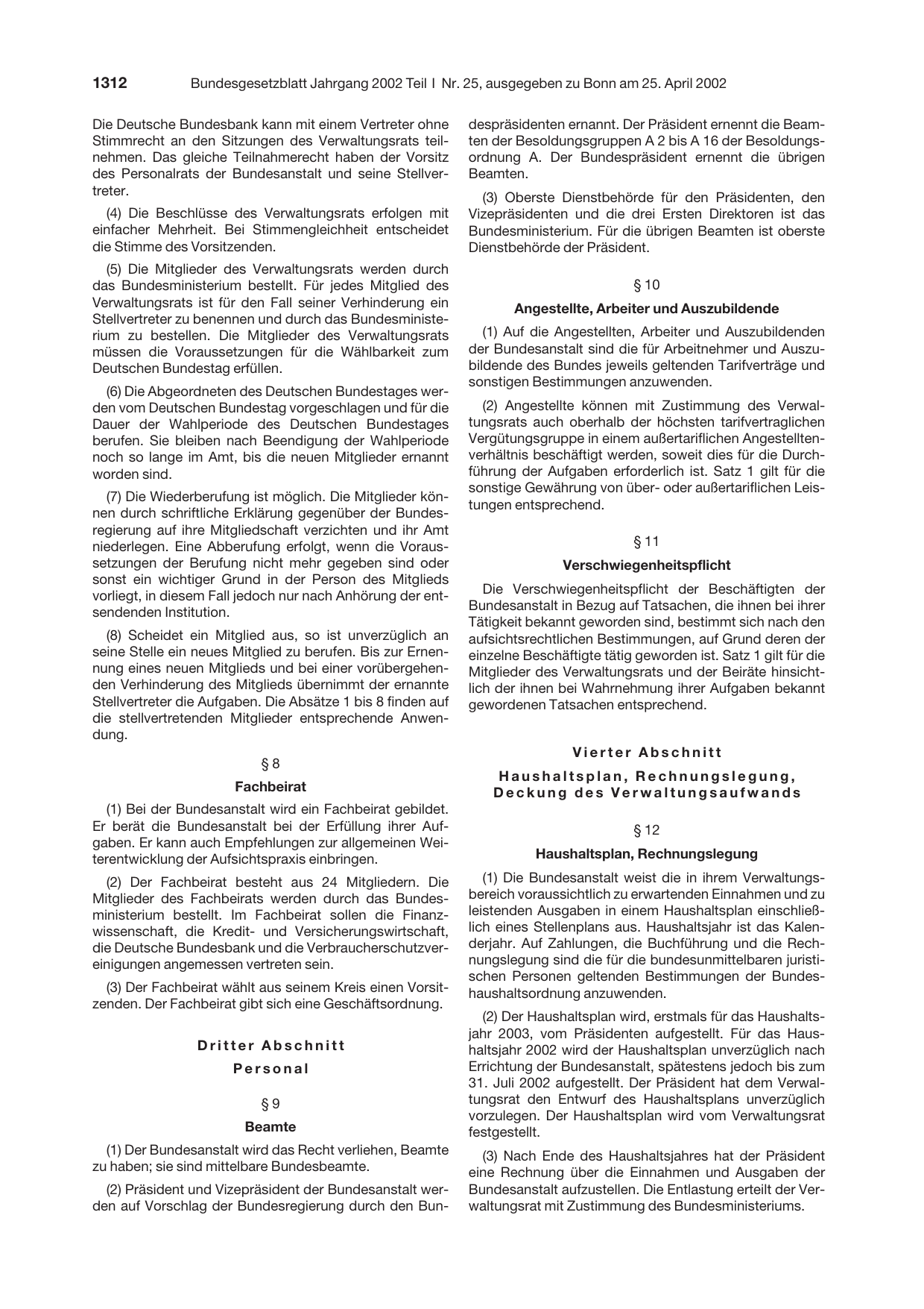 BGBl. 2002, Seite 1312 — Originalseite als Abbildung