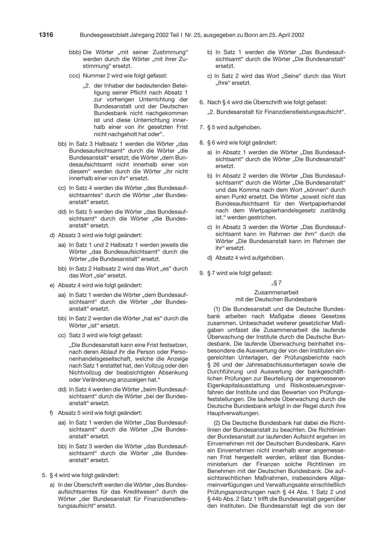 BGBl. 2002, Seite 1316 — Originalseite als Abbildung