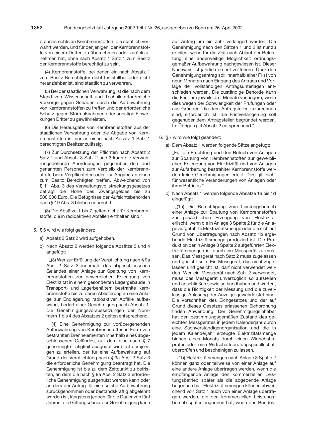 BGBl. 2002, Seite 1352 — Originalseite als Abbildung