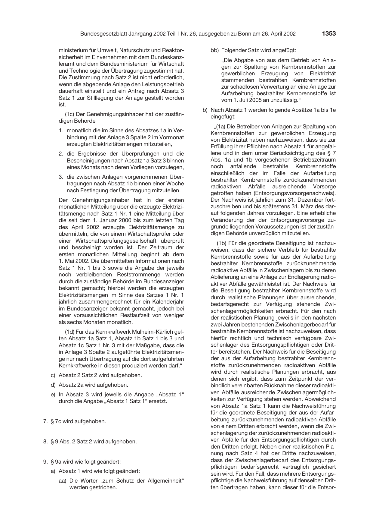 BGBl. 2002, Seite 1353 — Originalseite als Abbildung