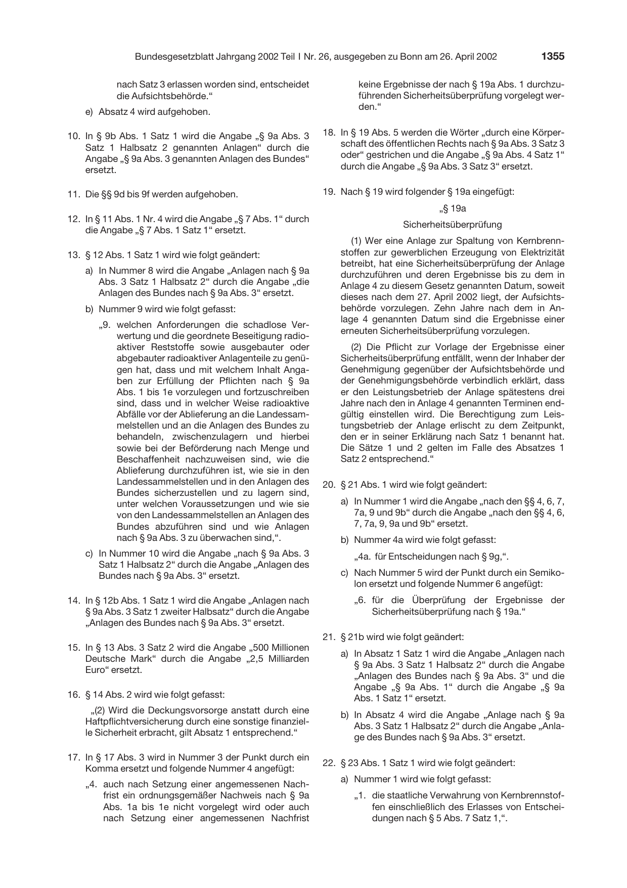 BGBl. 2002, Seite 1355 — Originalseite als Abbildung