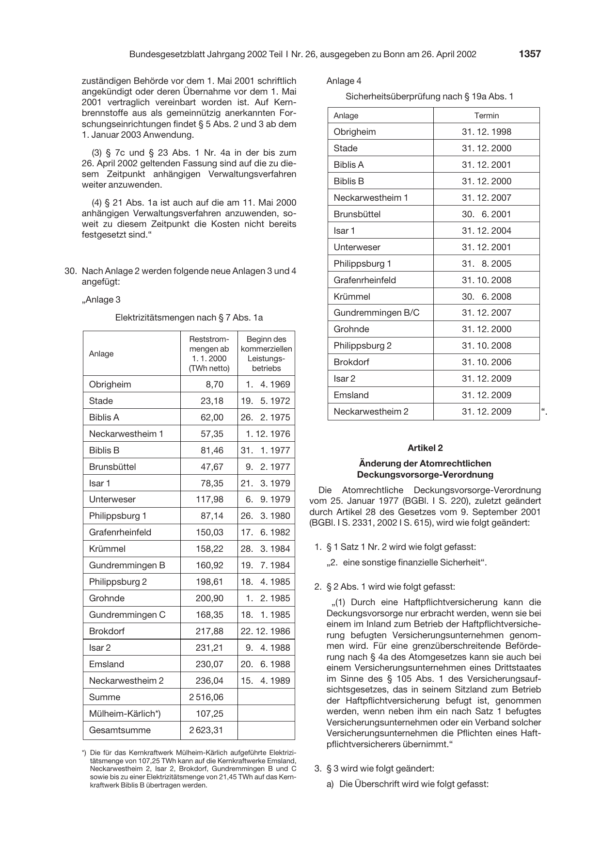 BGBl. 2002, Seite 1357 — Originalseite als Abbildung