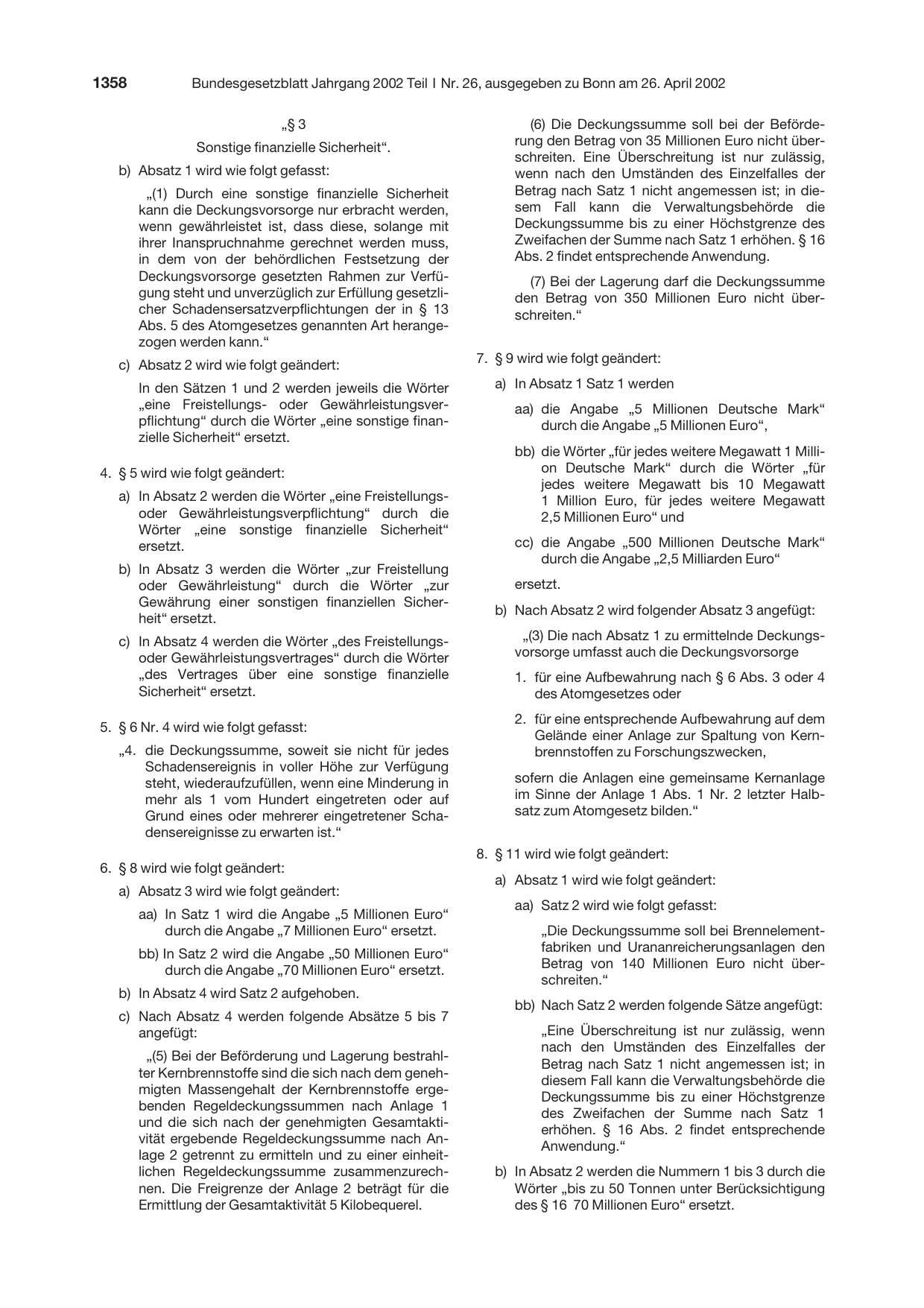 BGBl. 2002, Seite 1358 — Originalseite als Abbildung