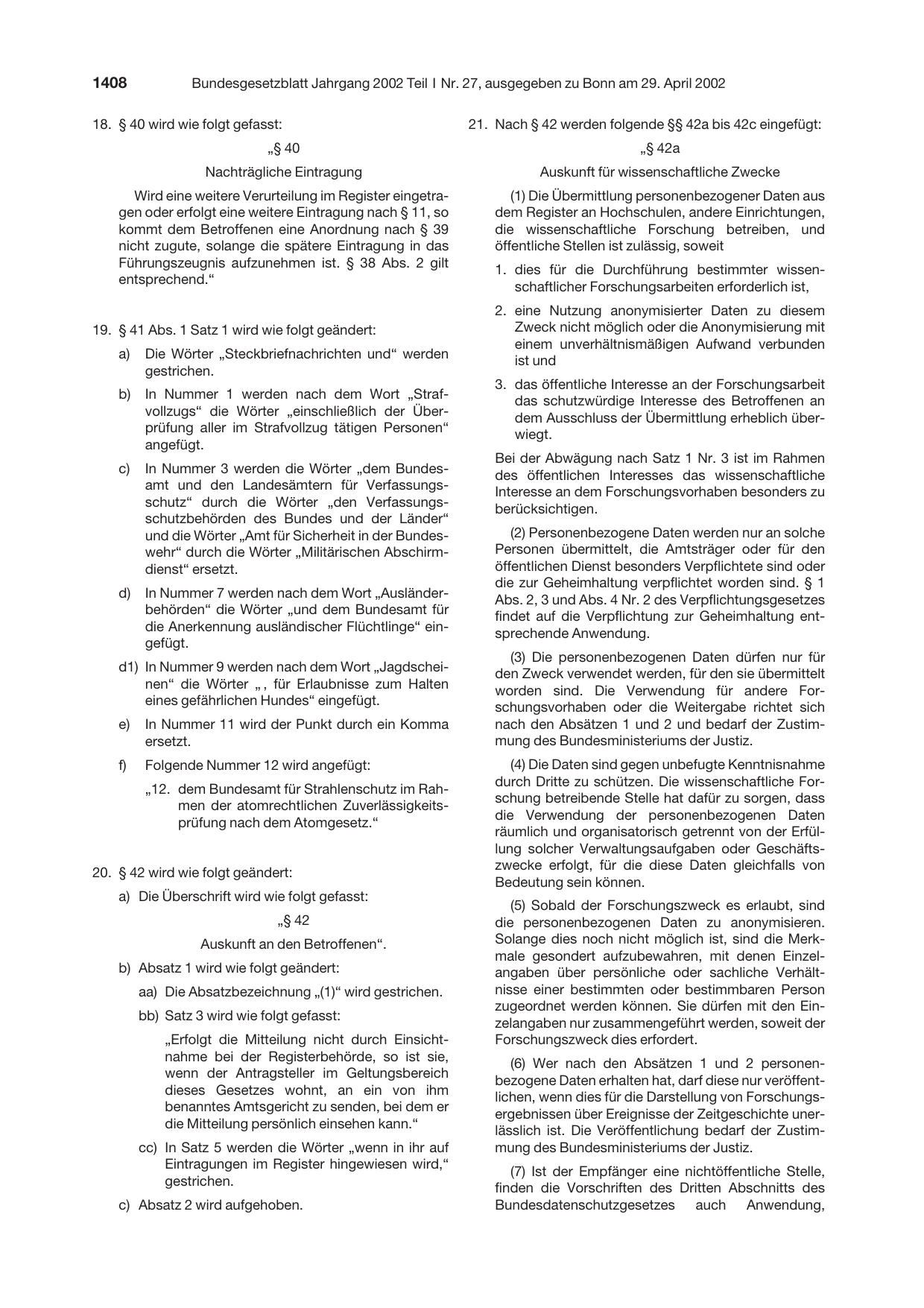 BGBl. 2002, Seite 1408 — Originalseite als Abbildung