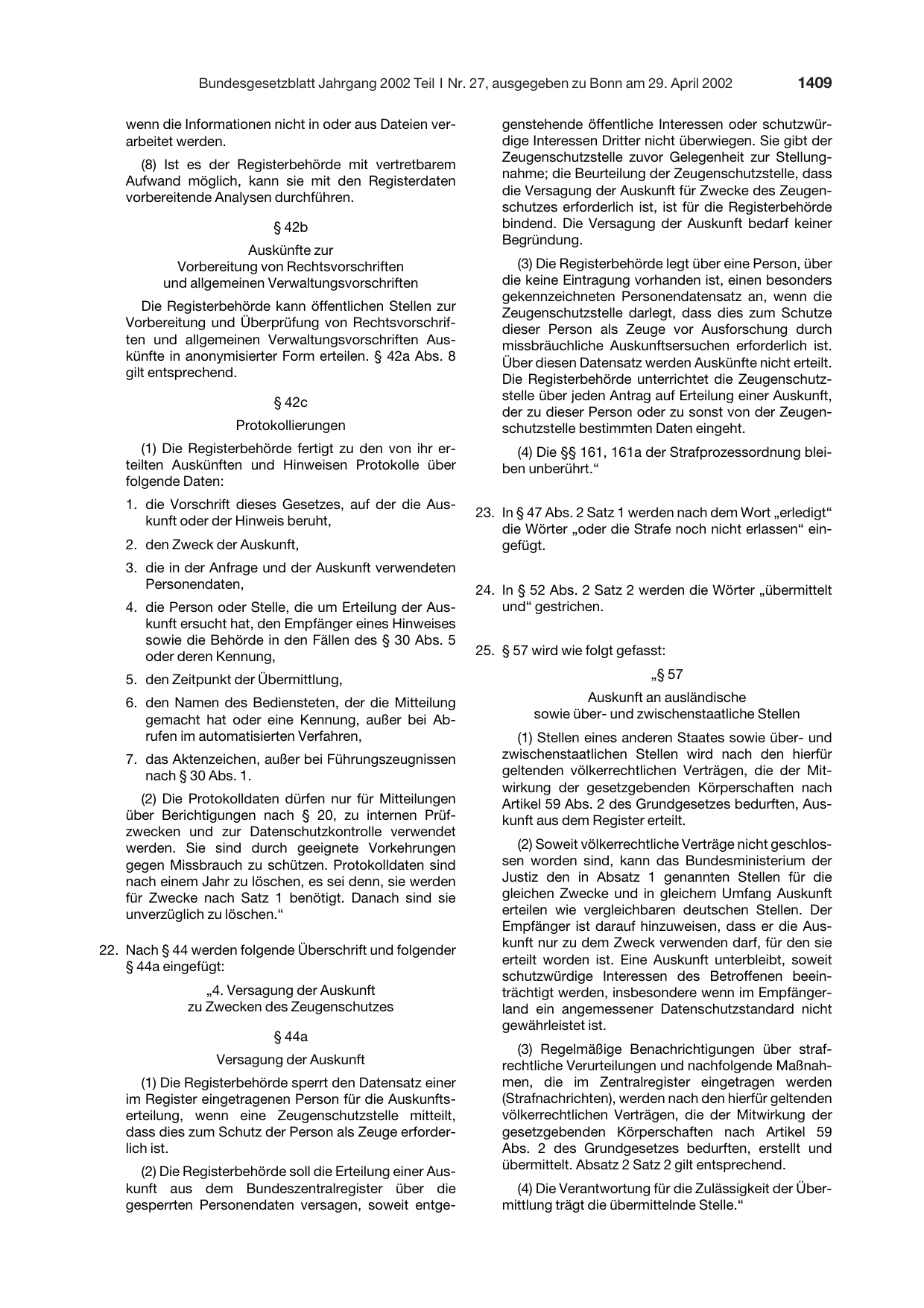 BGBl. 2002, Seite 1409 — Originalseite als Abbildung