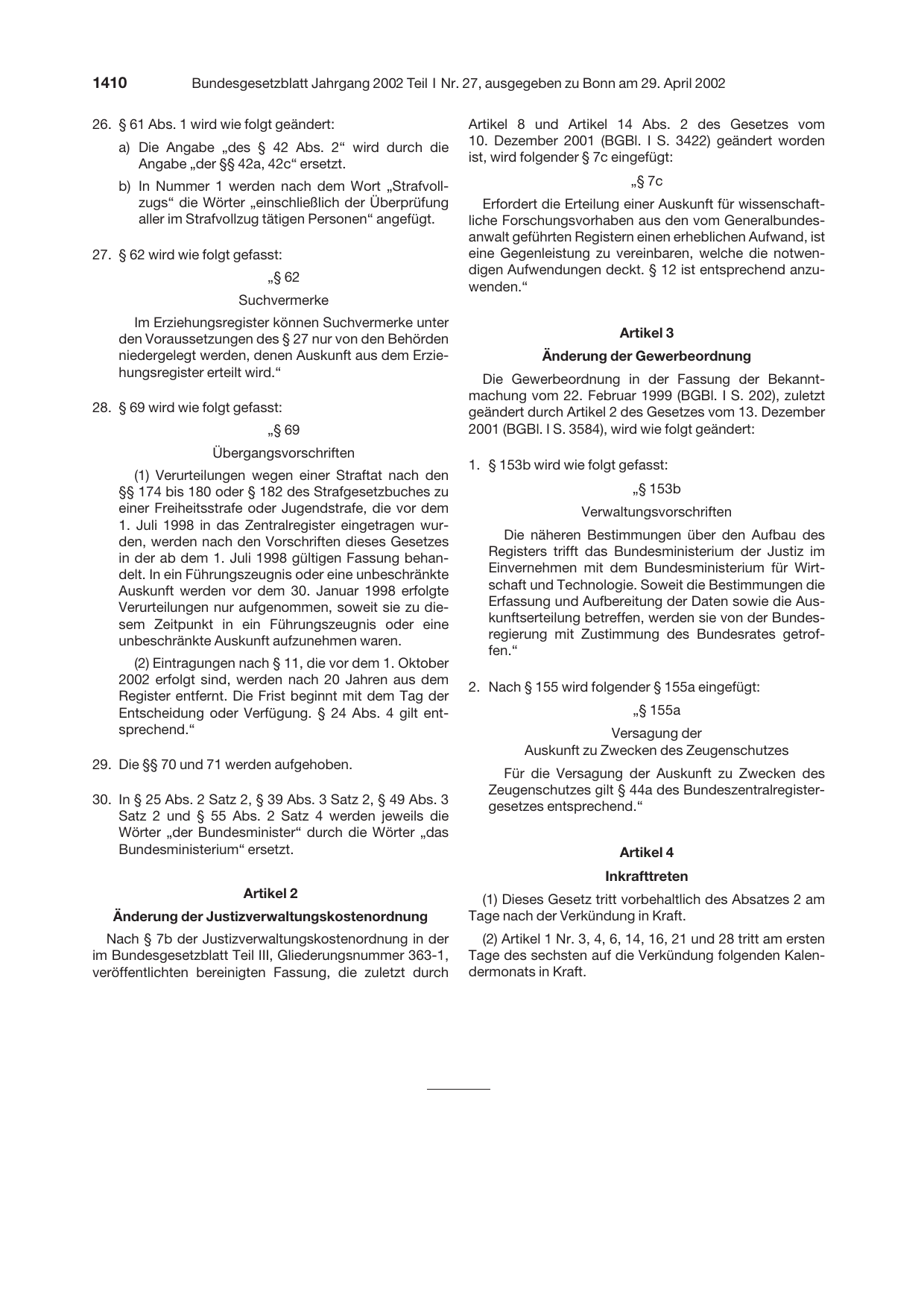BGBl. 2002, Seite 1410 — Originalseite als Abbildung