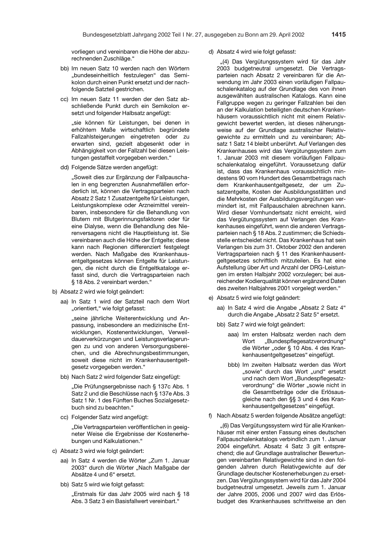 BGBl. 2002, Seite 1415 — Originalseite als Abbildung