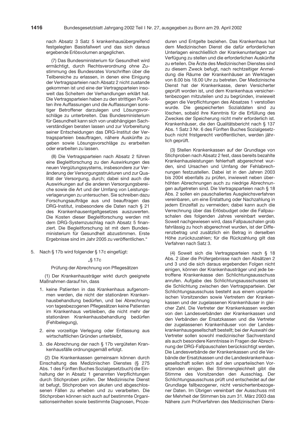 BGBl. 2002, Seite 1416 — Originalseite als Abbildung