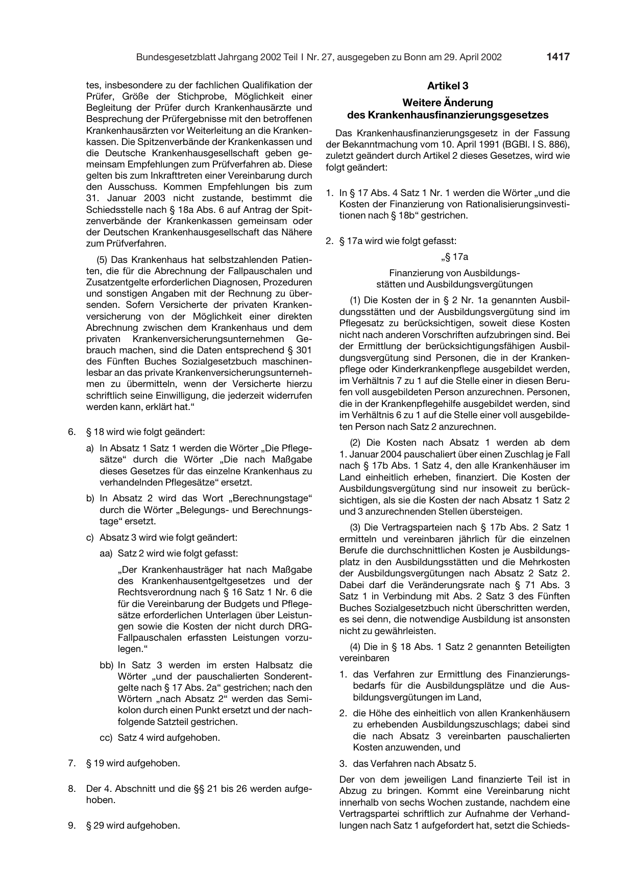 BGBl. 2002, Seite 1417 — Originalseite als Abbildung