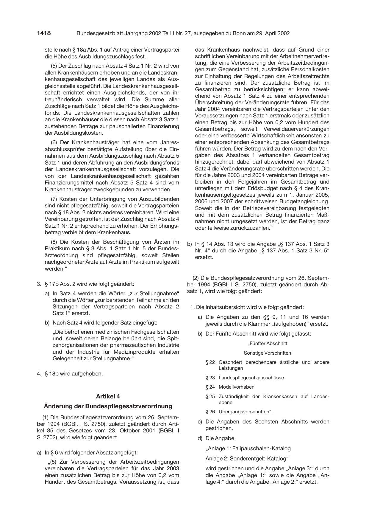BGBl. 2002, Seite 1418 — Originalseite als Abbildung
