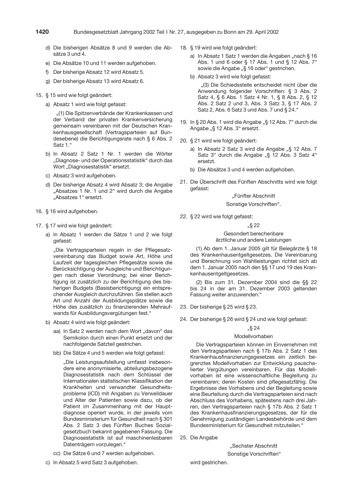 BGBl. 2002, Seite 1420 — Originalseite als Abbildung