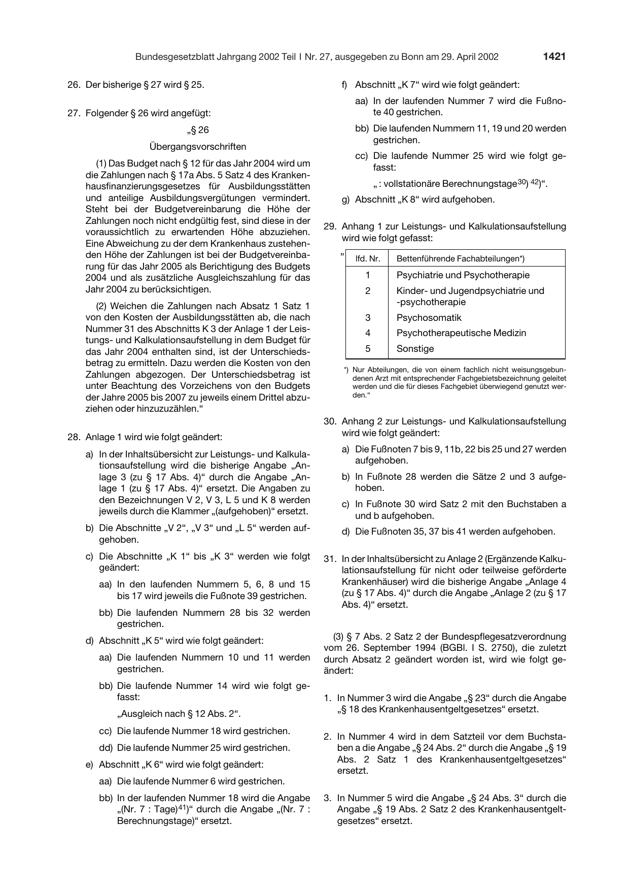 BGBl. 2002, Seite 1421 — Originalseite als Abbildung