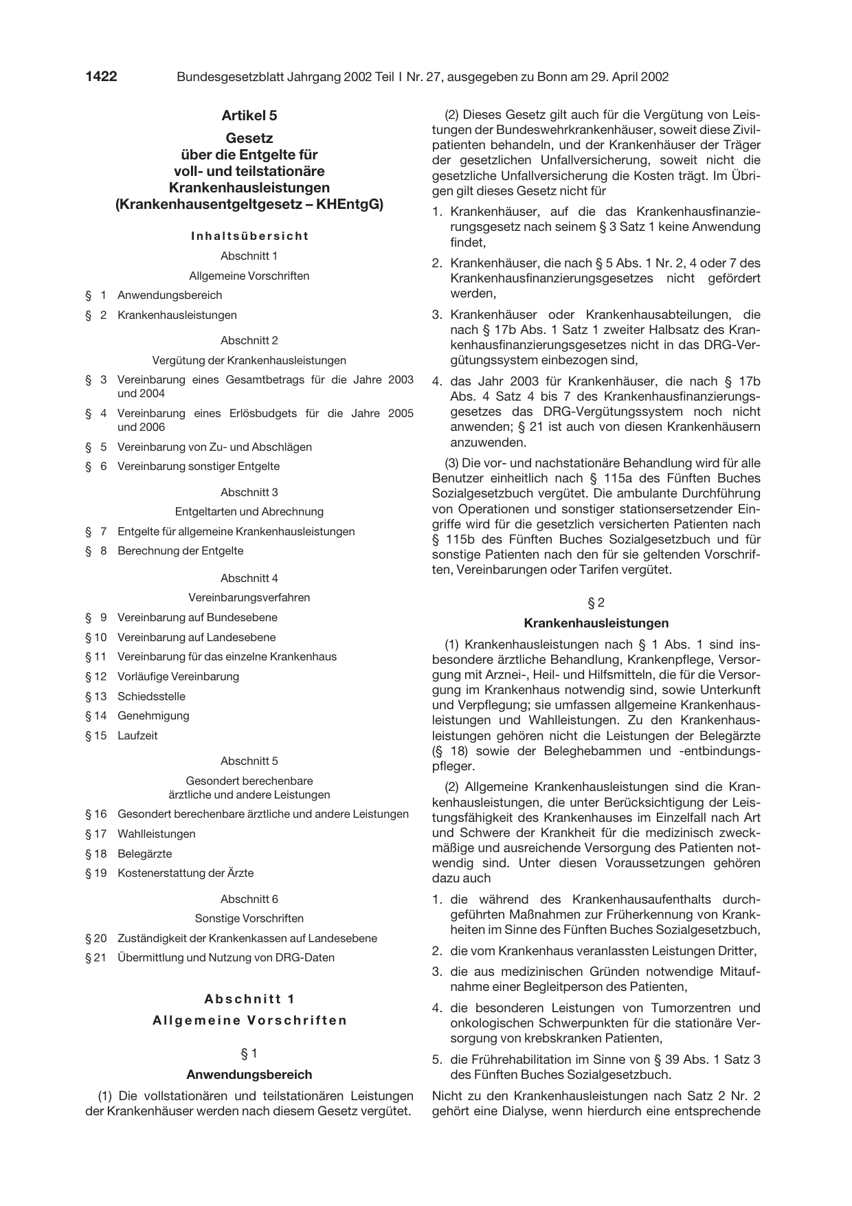 BGBl. 2002, Seite 1422 — Originalseite als Abbildung