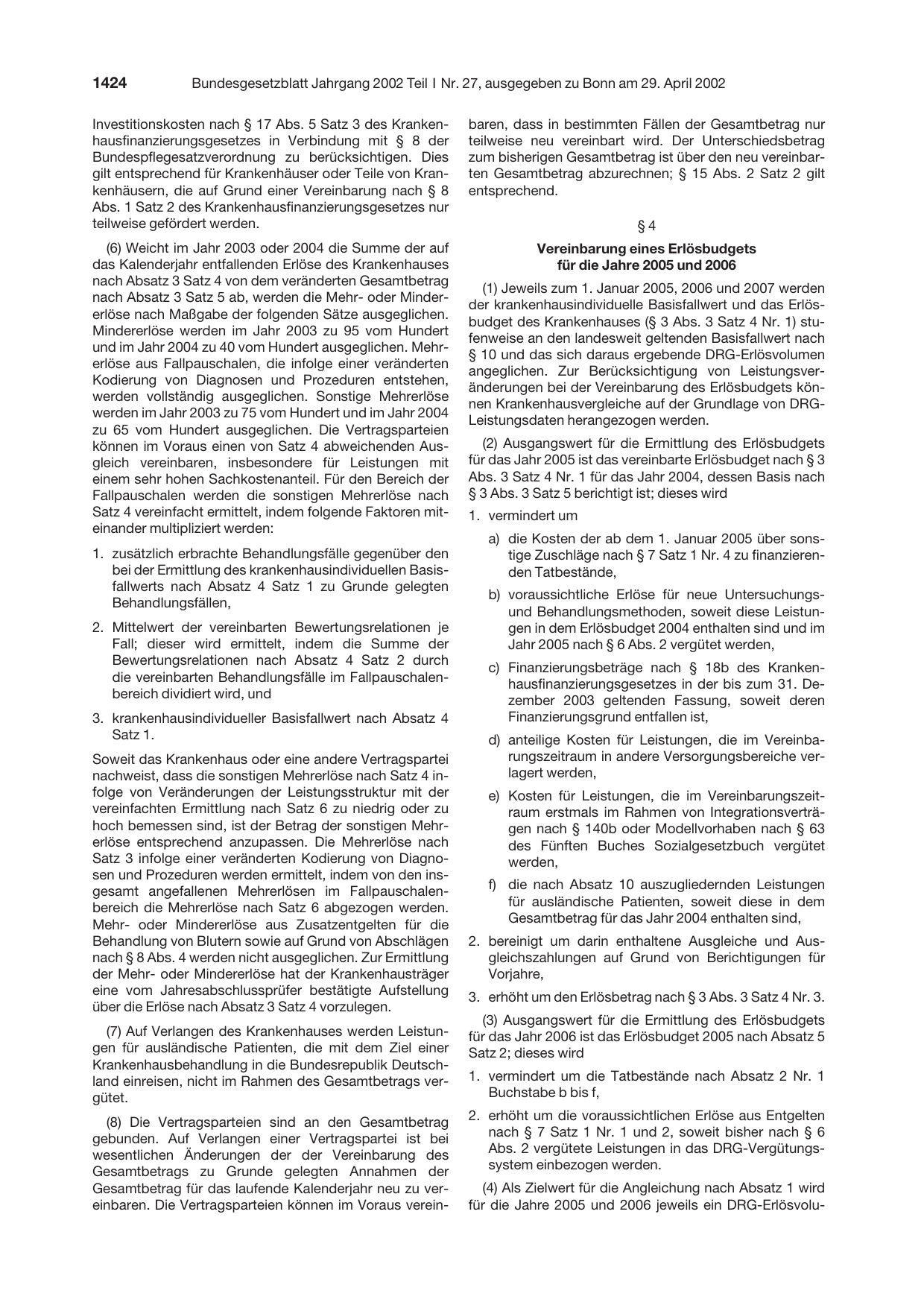 BGBl. 2002, Seite 1424 — Originalseite als Abbildung