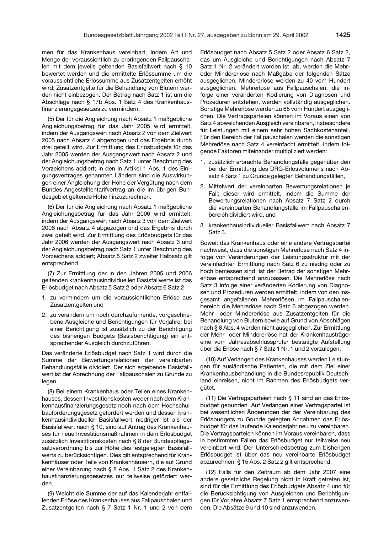 BGBl. 2002, Seite 1425 — Originalseite als Abbildung