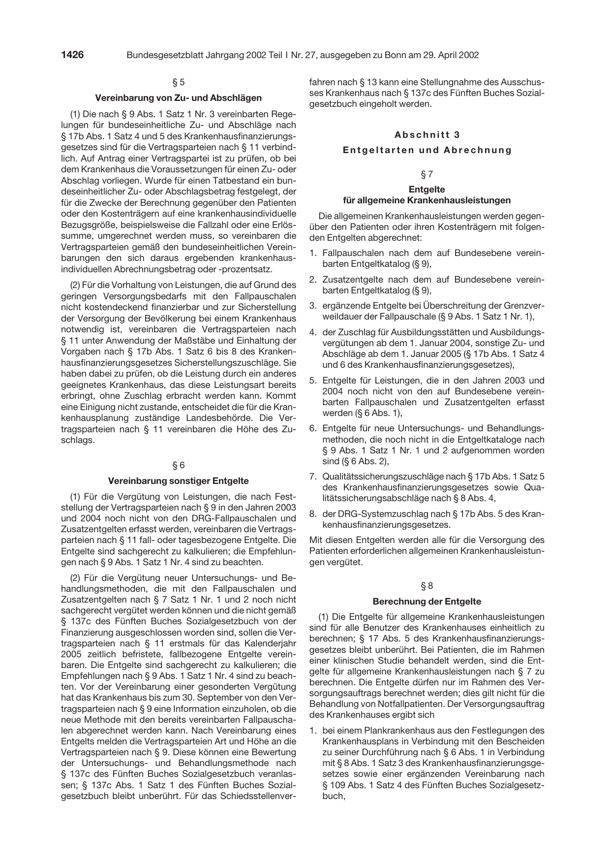 BGBl. 2002, Seite 1426 — Originalseite als Abbildung