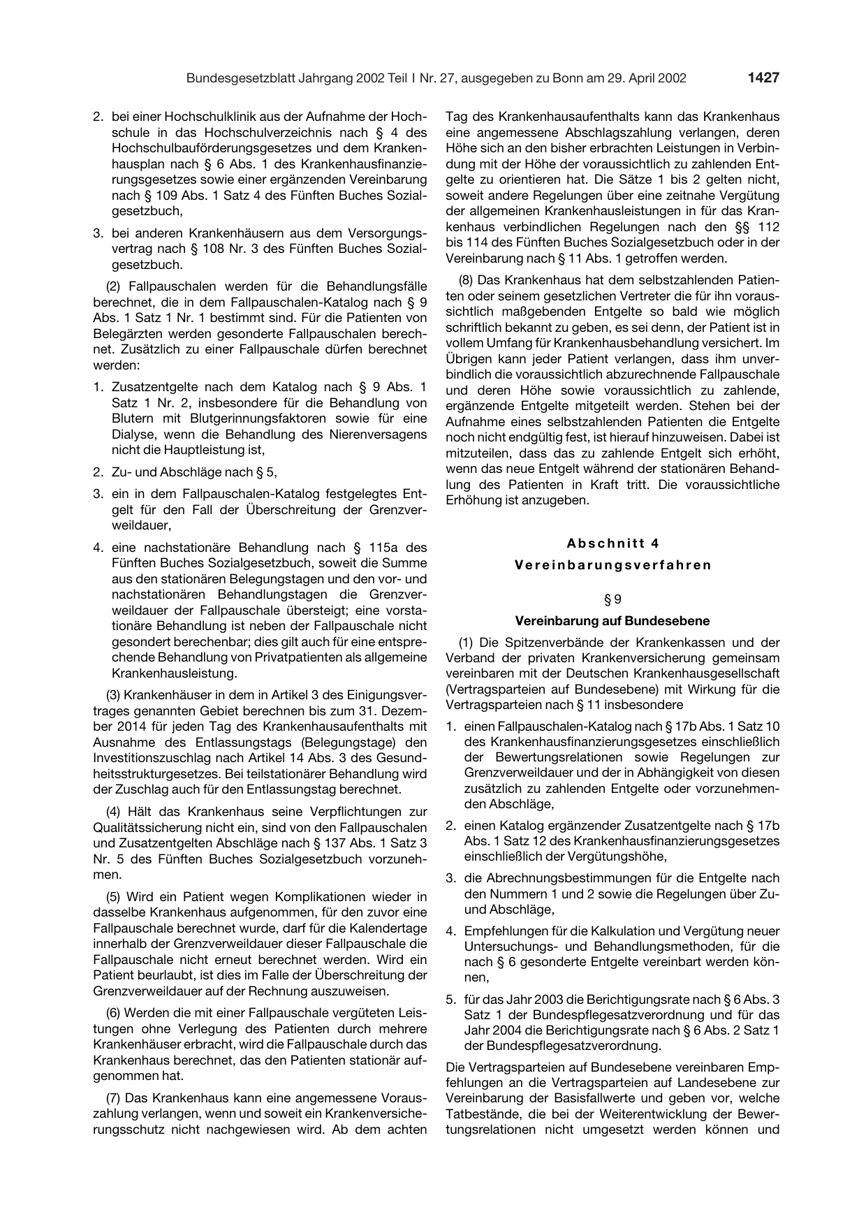 BGBl. 2002, Seite 1427 — Originalseite als Abbildung