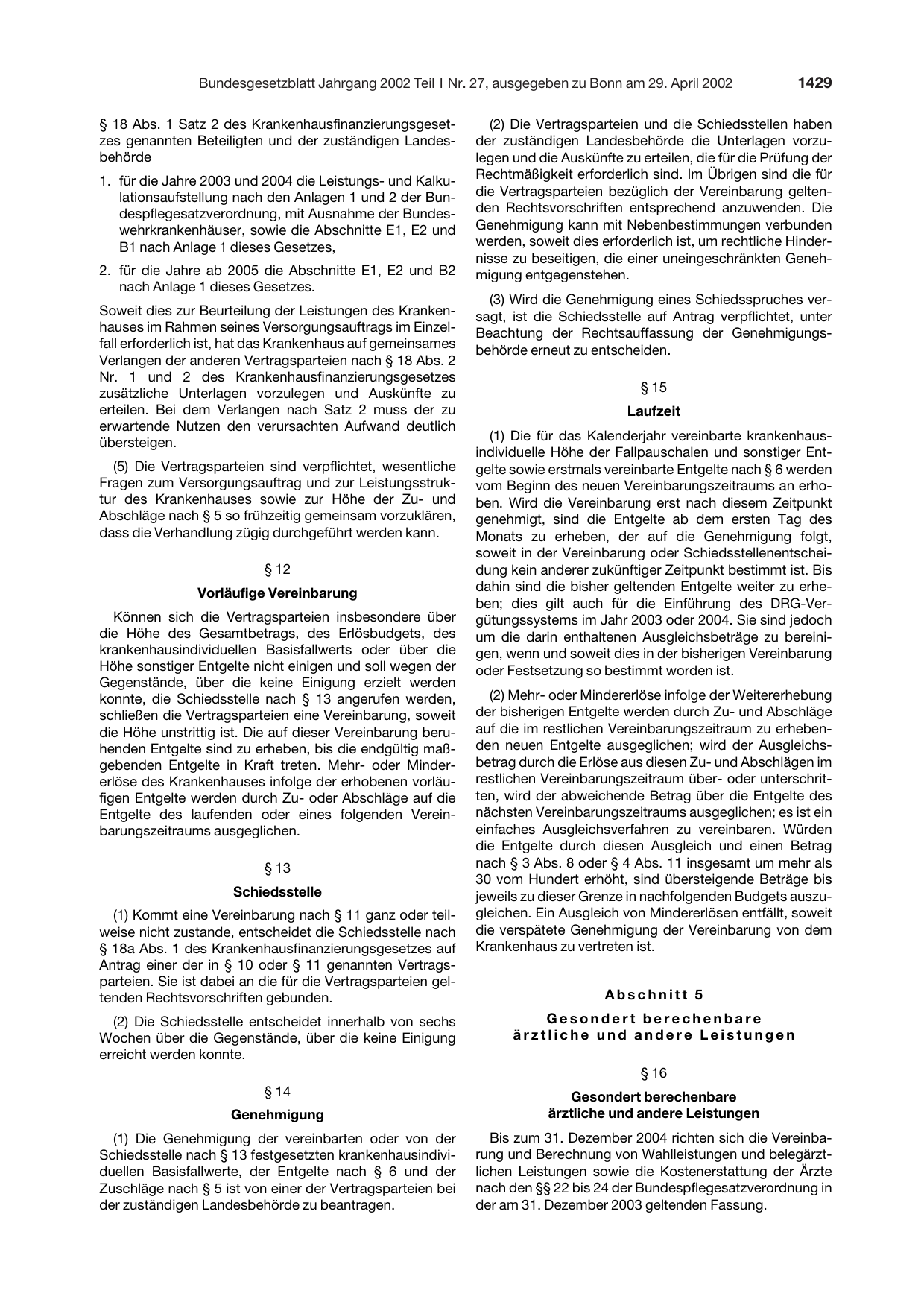 BGBl. 2002, Seite 1429 — Originalseite als Abbildung