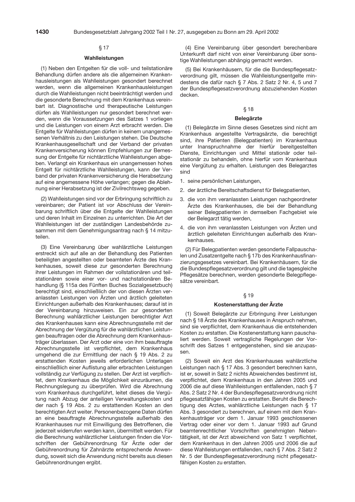 BGBl. 2002, Seite 1430 — Originalseite als Abbildung
