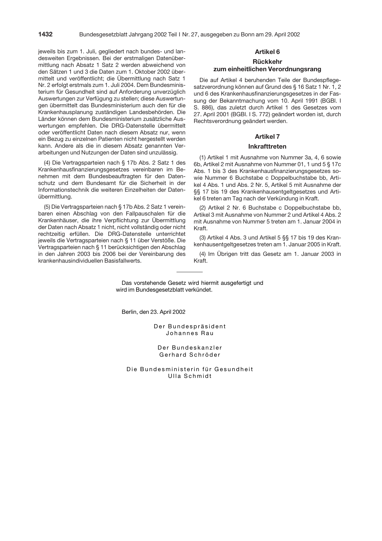 BGBl. 2002, Seite 1432 — Originalseite als Abbildung