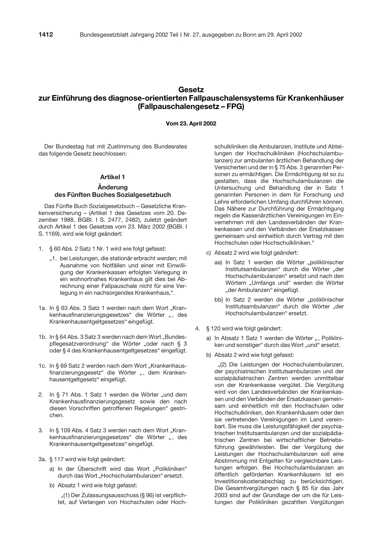 BGBl. 2002, Seite 1412 — Originalseite als Abbildung