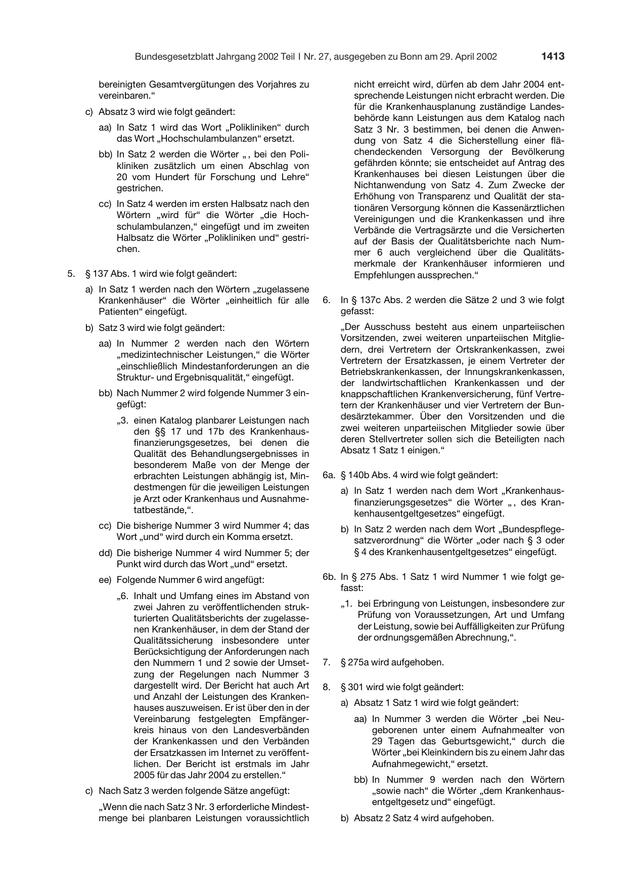 BGBl. 2002, Seite 1413 — Originalseite als Abbildung