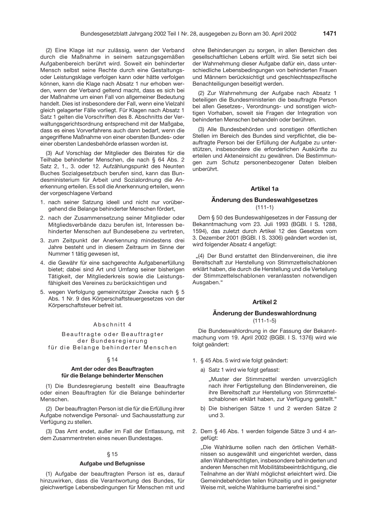 BGBl. 2002, Seite 1471 — Originalseite als Abbildung