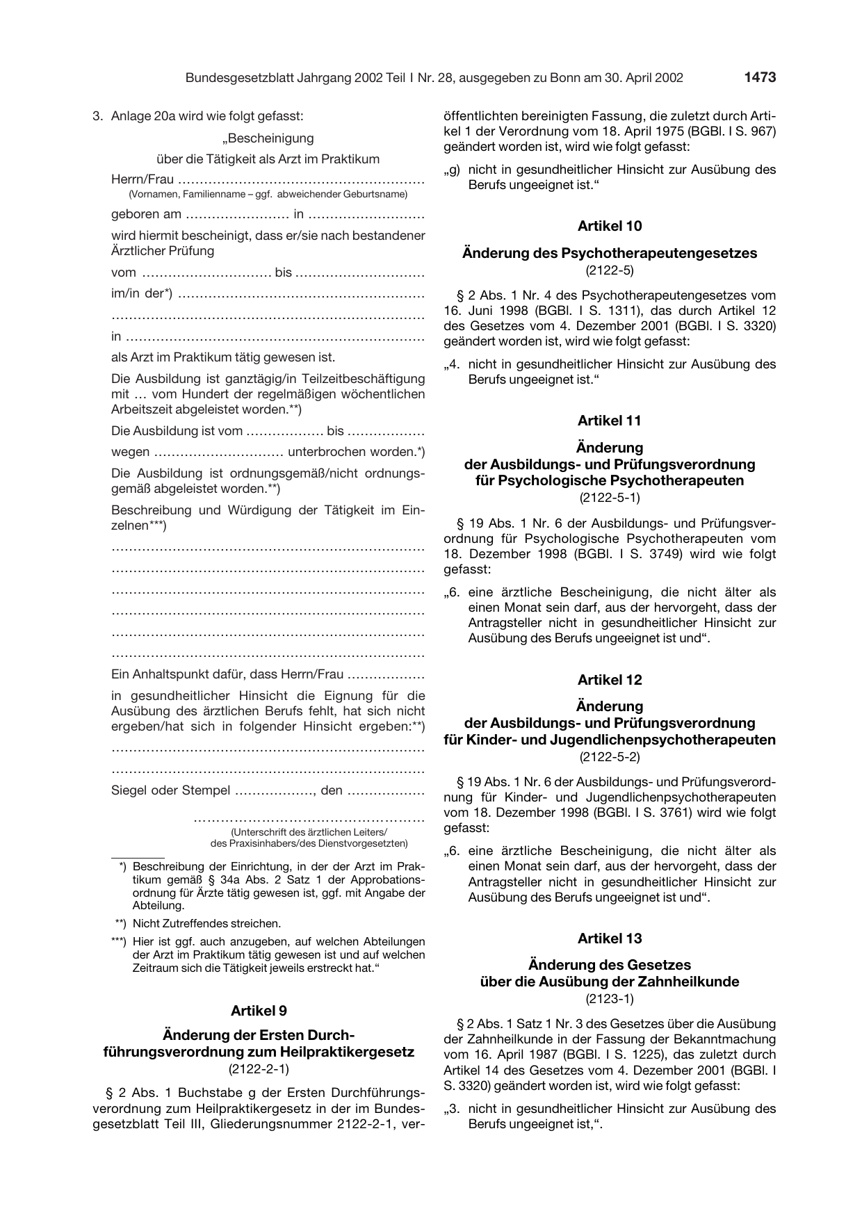 BGBl. 2002, Seite 1473 — Originalseite als Abbildung
