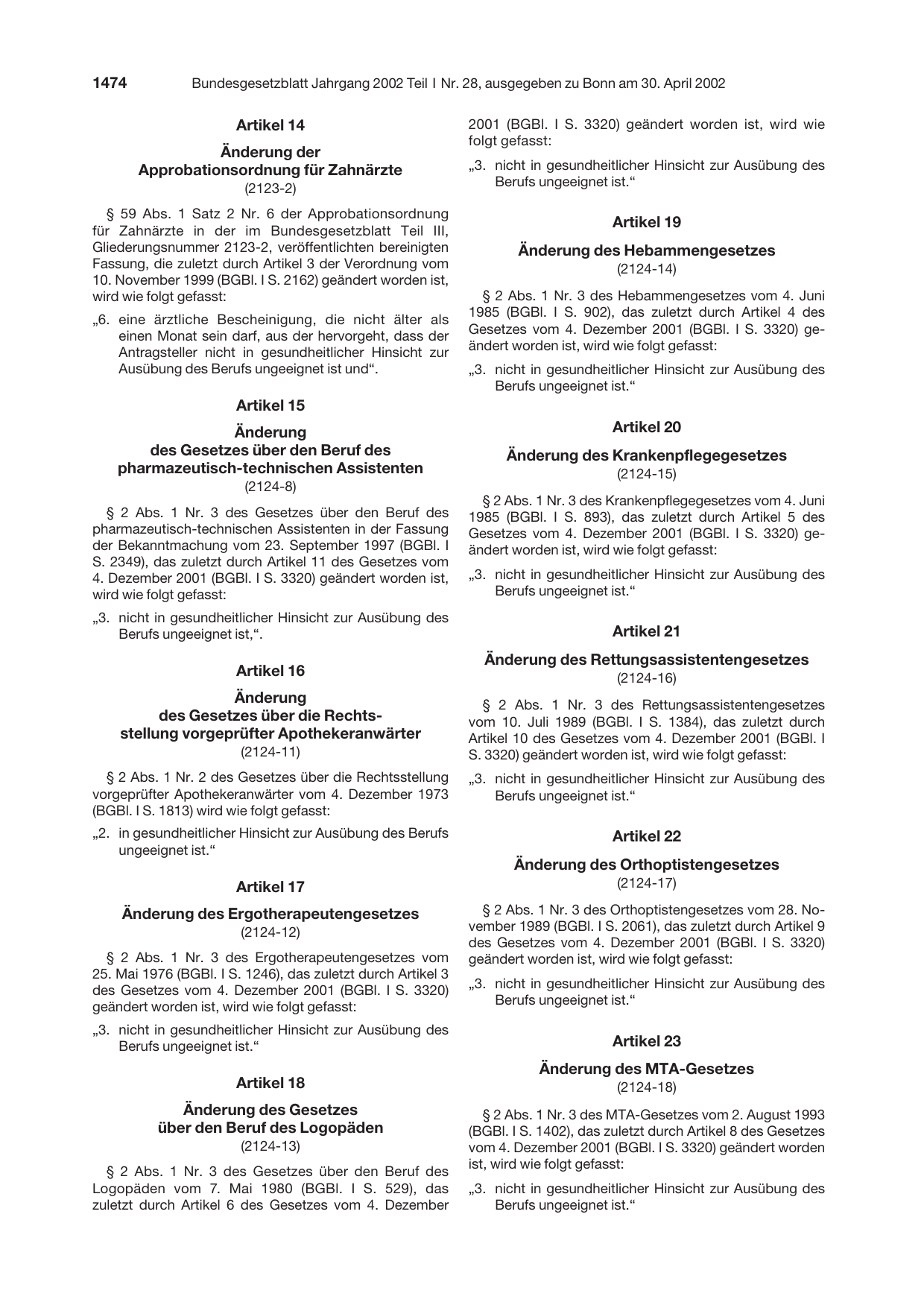 BGBl. 2002, Seite 1474 — Originalseite als Abbildung