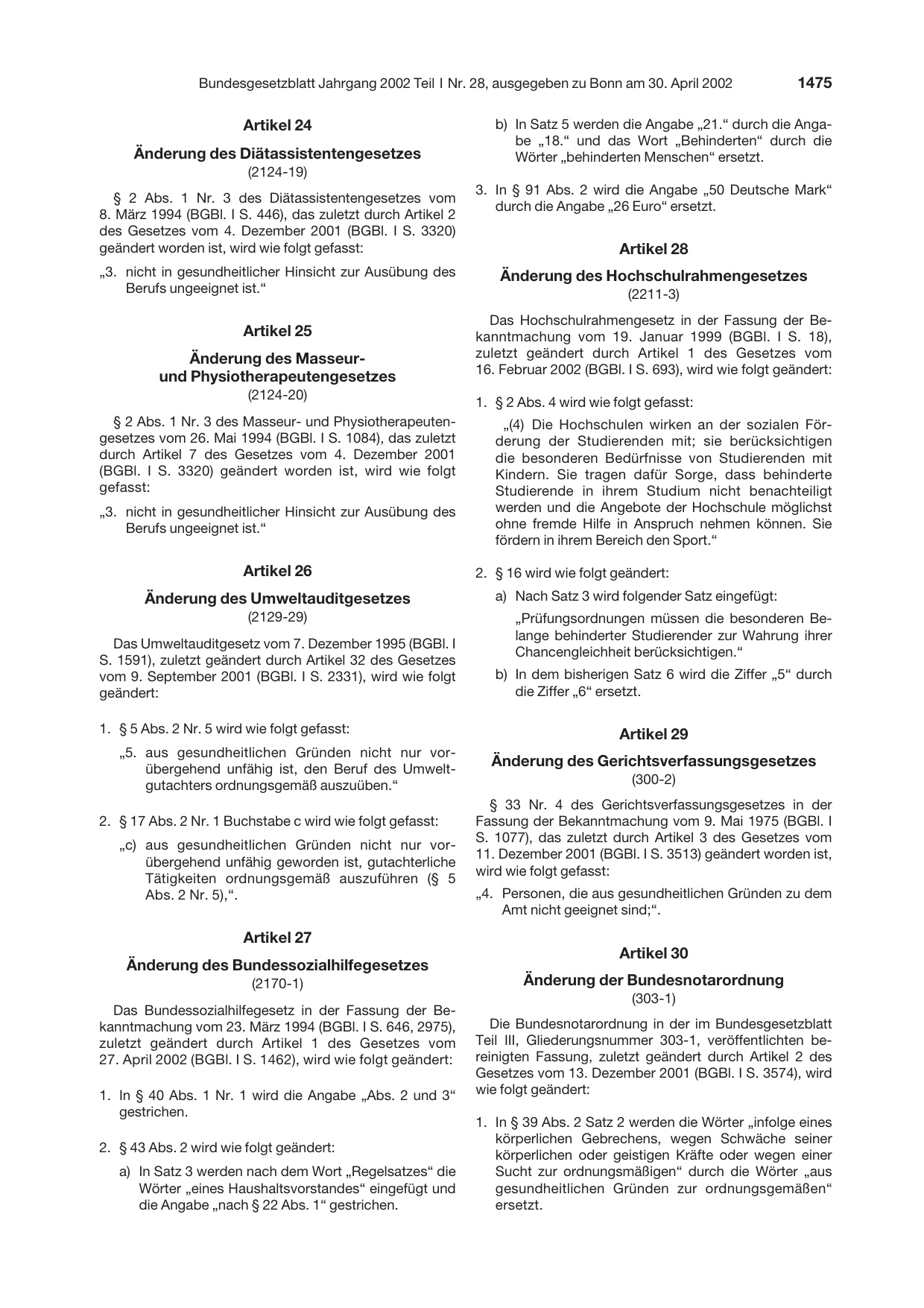 BGBl. 2002, Seite 1475 — Originalseite als Abbildung
