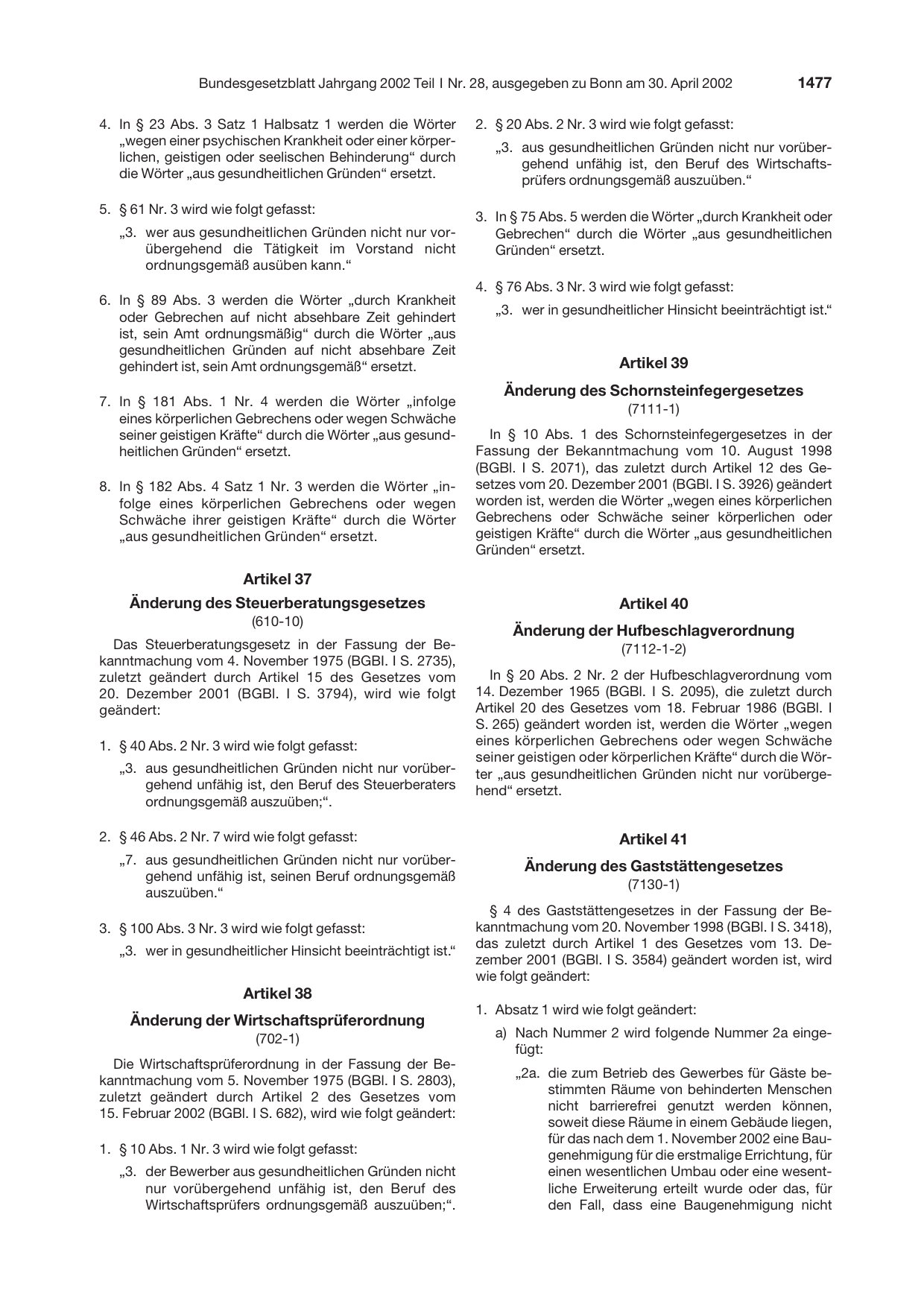 BGBl. 2002, Seite 1477 — Originalseite als Abbildung