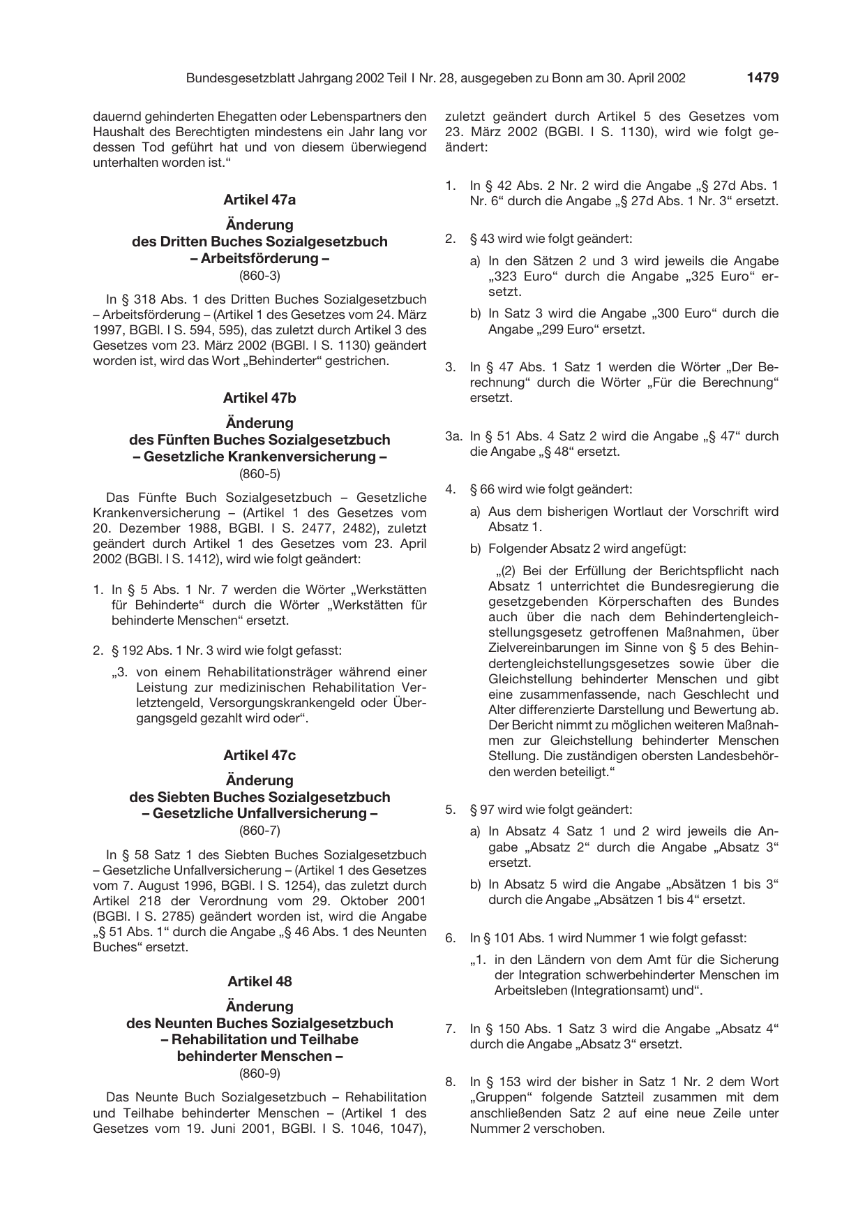BGBl. 2002, Seite 1479 — Originalseite als Abbildung