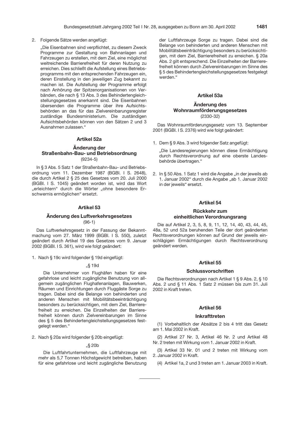 BGBl. 2002, Seite 1481 — Originalseite als Abbildung
