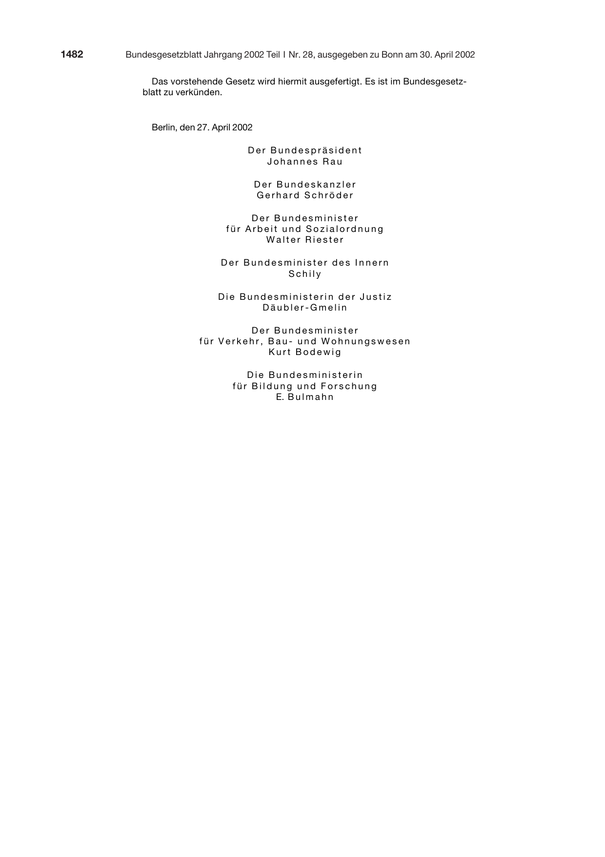 BGBl. 2002, Seite 1482 — Originalseite als Abbildung
