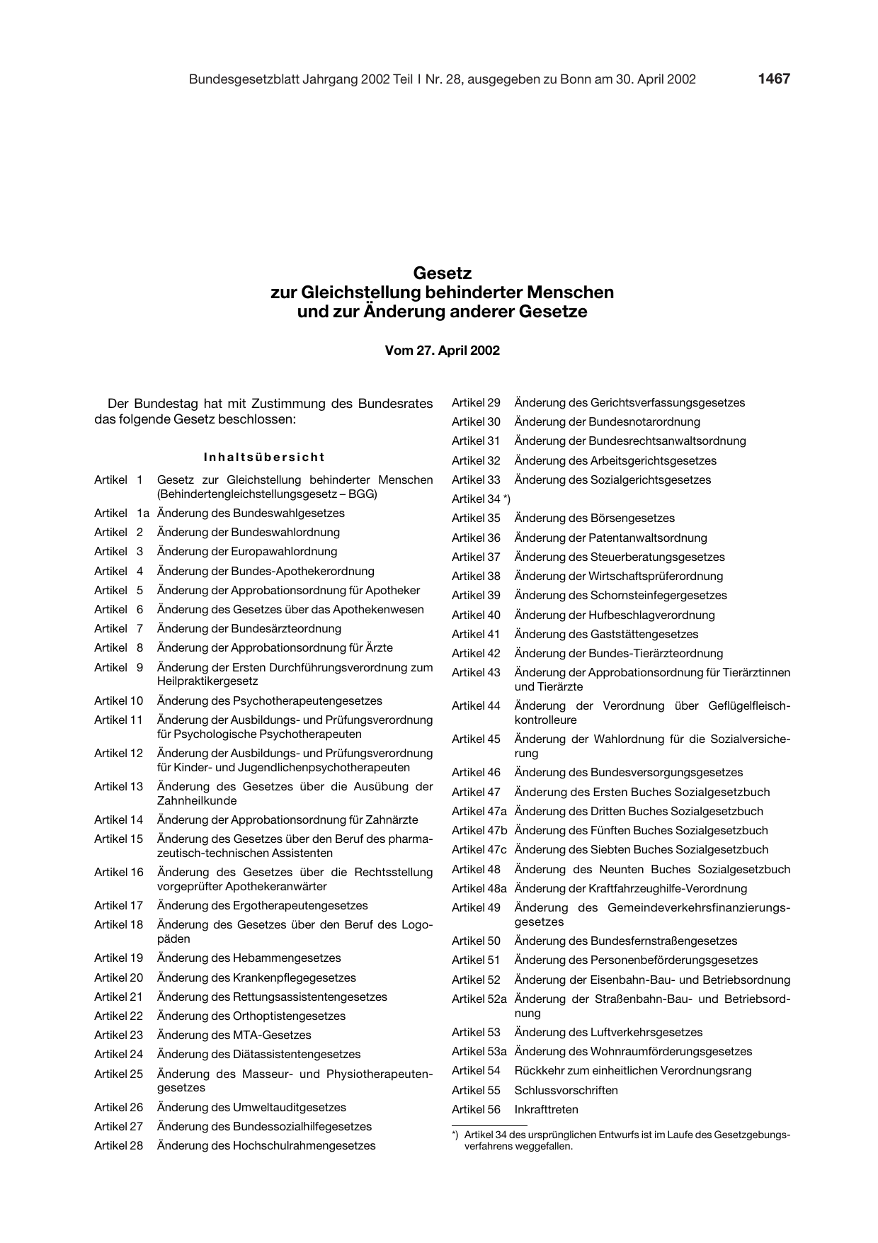 BGBl. 2002, Seite 1467 — Originalseite als Abbildung