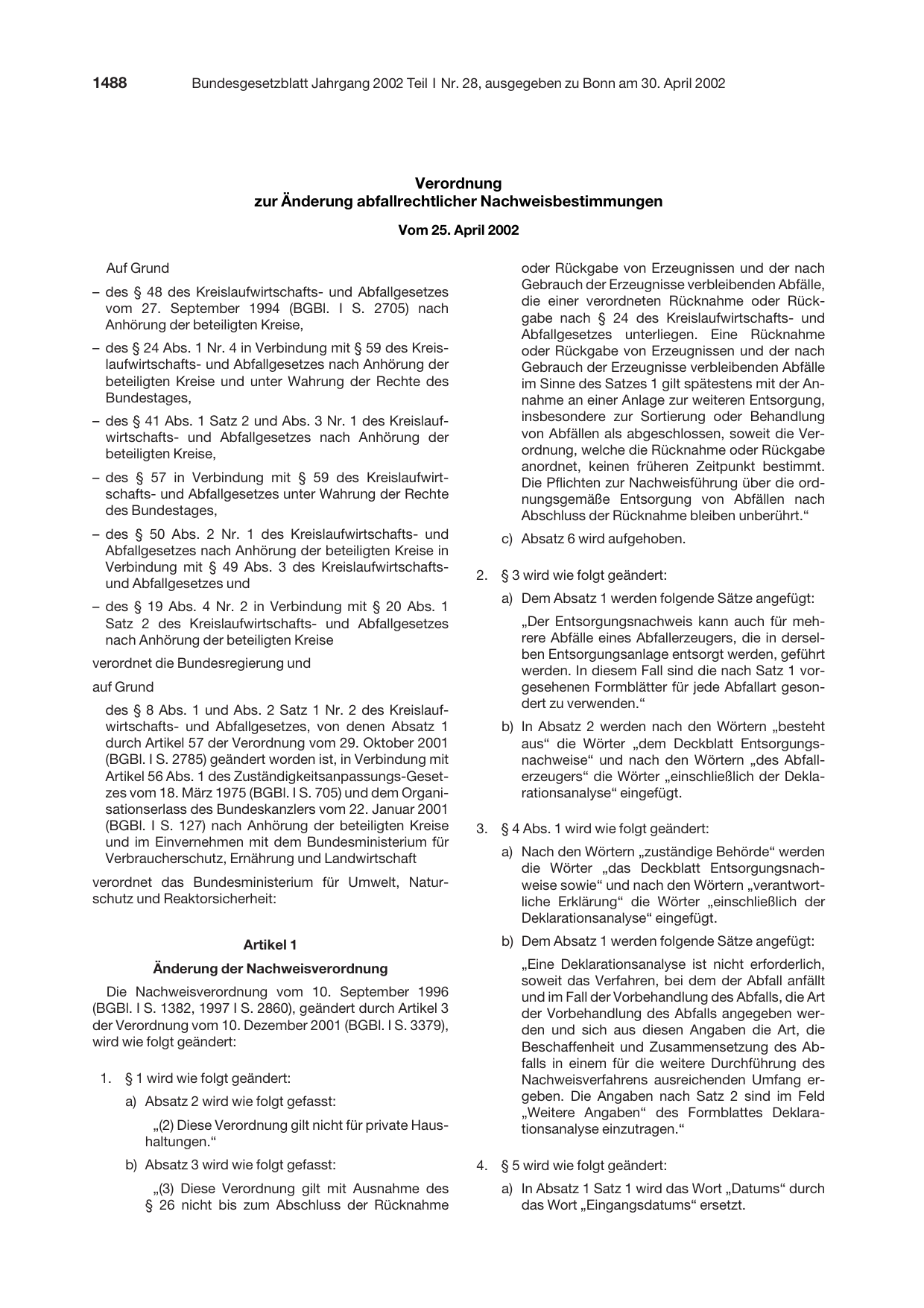 BGBl. 2002, Seite 1488 — Originalseite als Abbildung