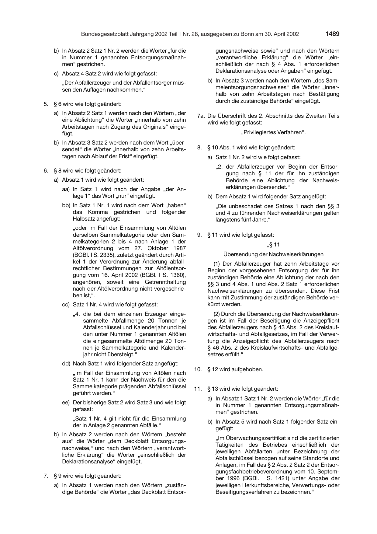 BGBl. 2002, Seite 1489 — Originalseite als Abbildung