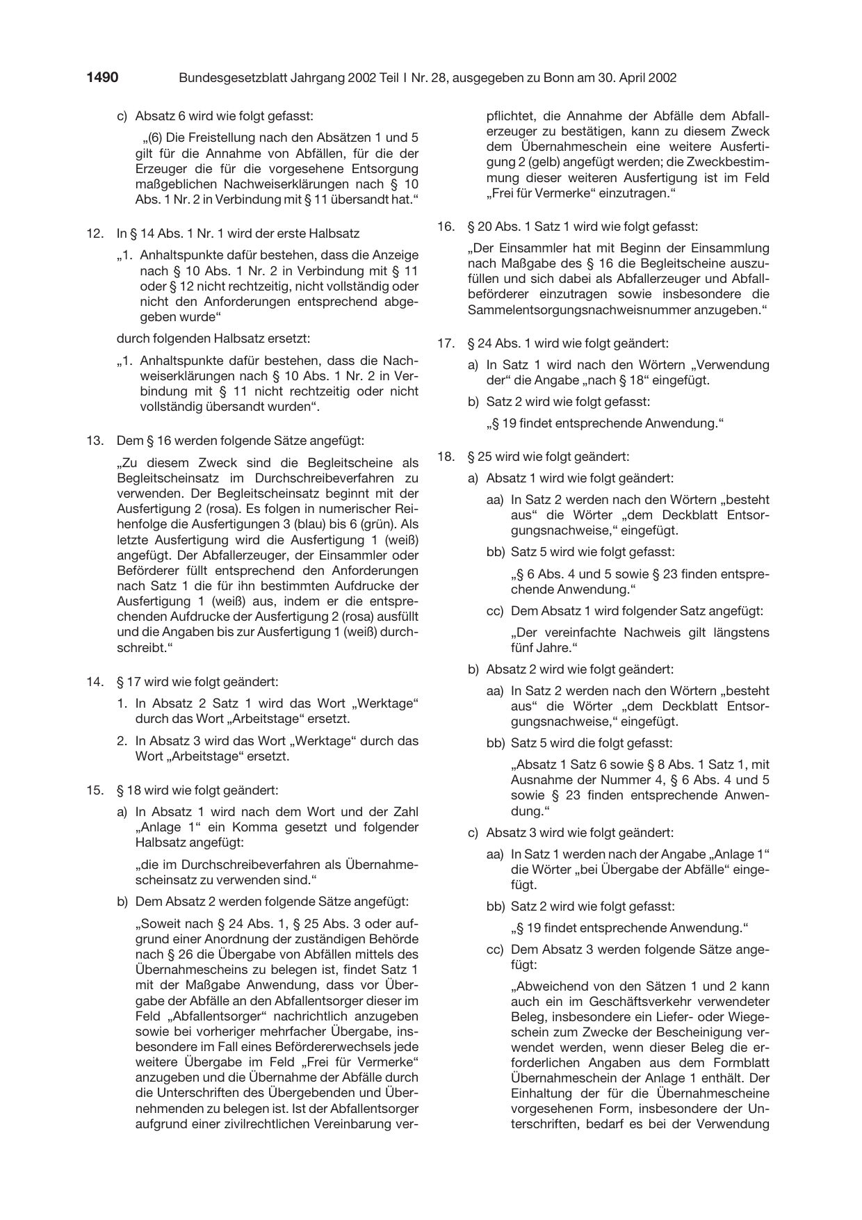 BGBl. 2002, Seite 1490 — Originalseite als Abbildung