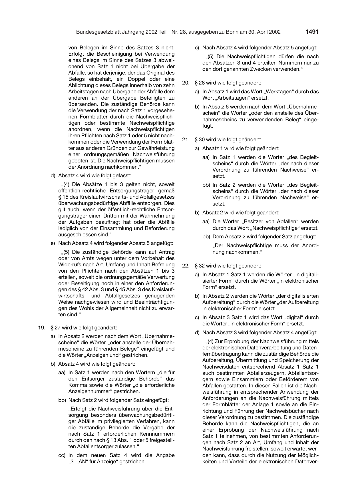 BGBl. 2002, Seite 1491 — Originalseite als Abbildung