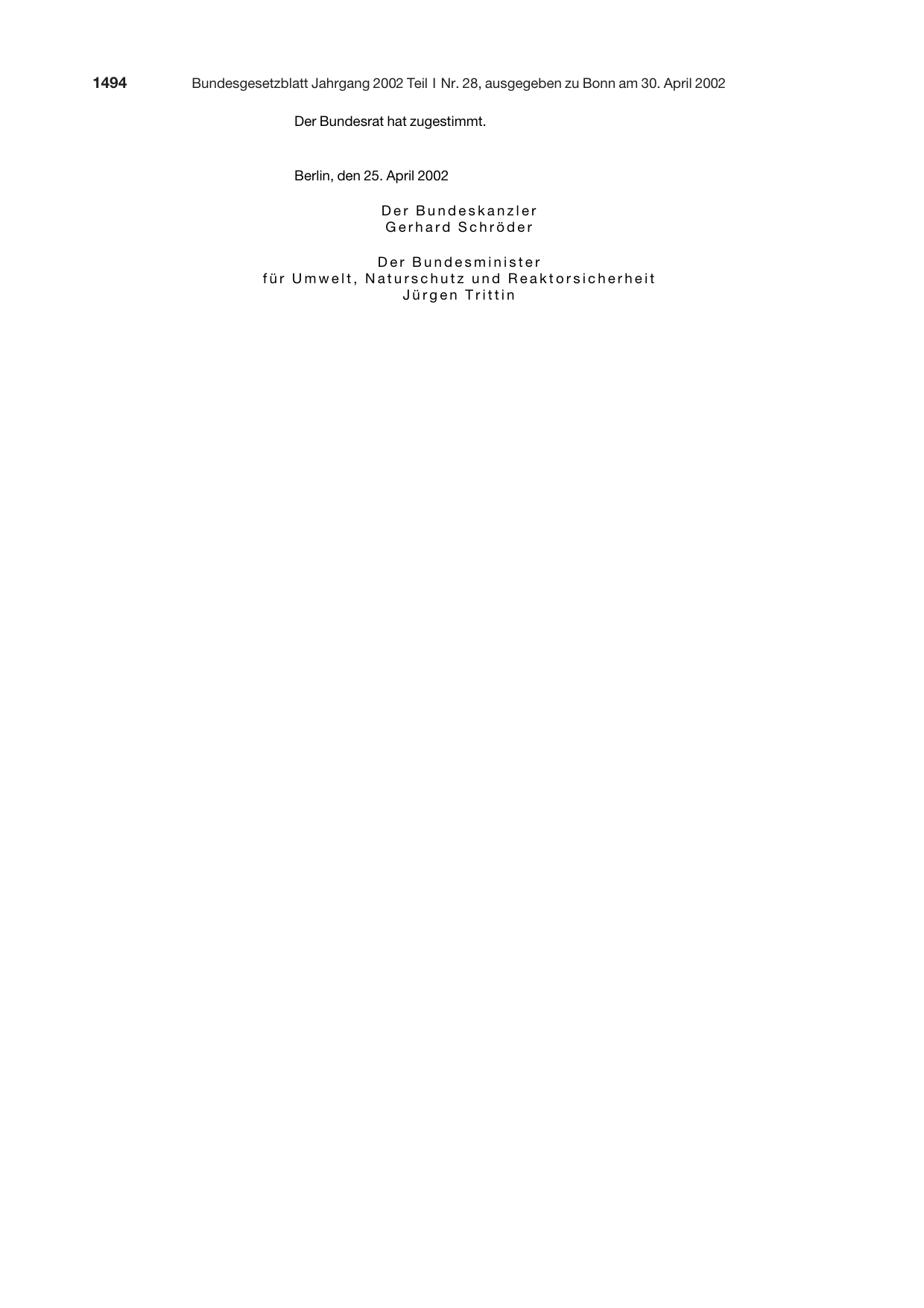 BGBl. 2002, Seite 1494 — Originalseite als Abbildung