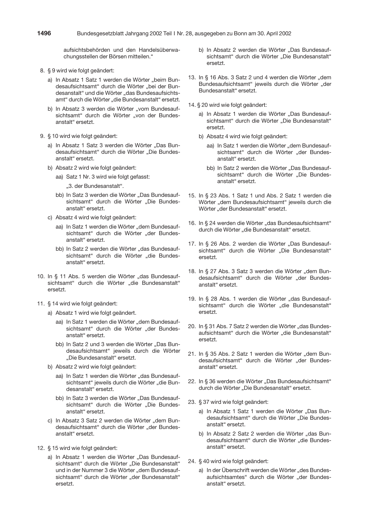 BGBl. 2002, Seite 1496 — Originalseite als Abbildung
