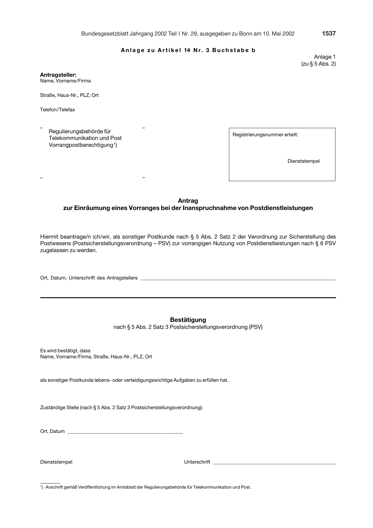 BGBl. 2002, Seite 1537 — Originalseite als Abbildung