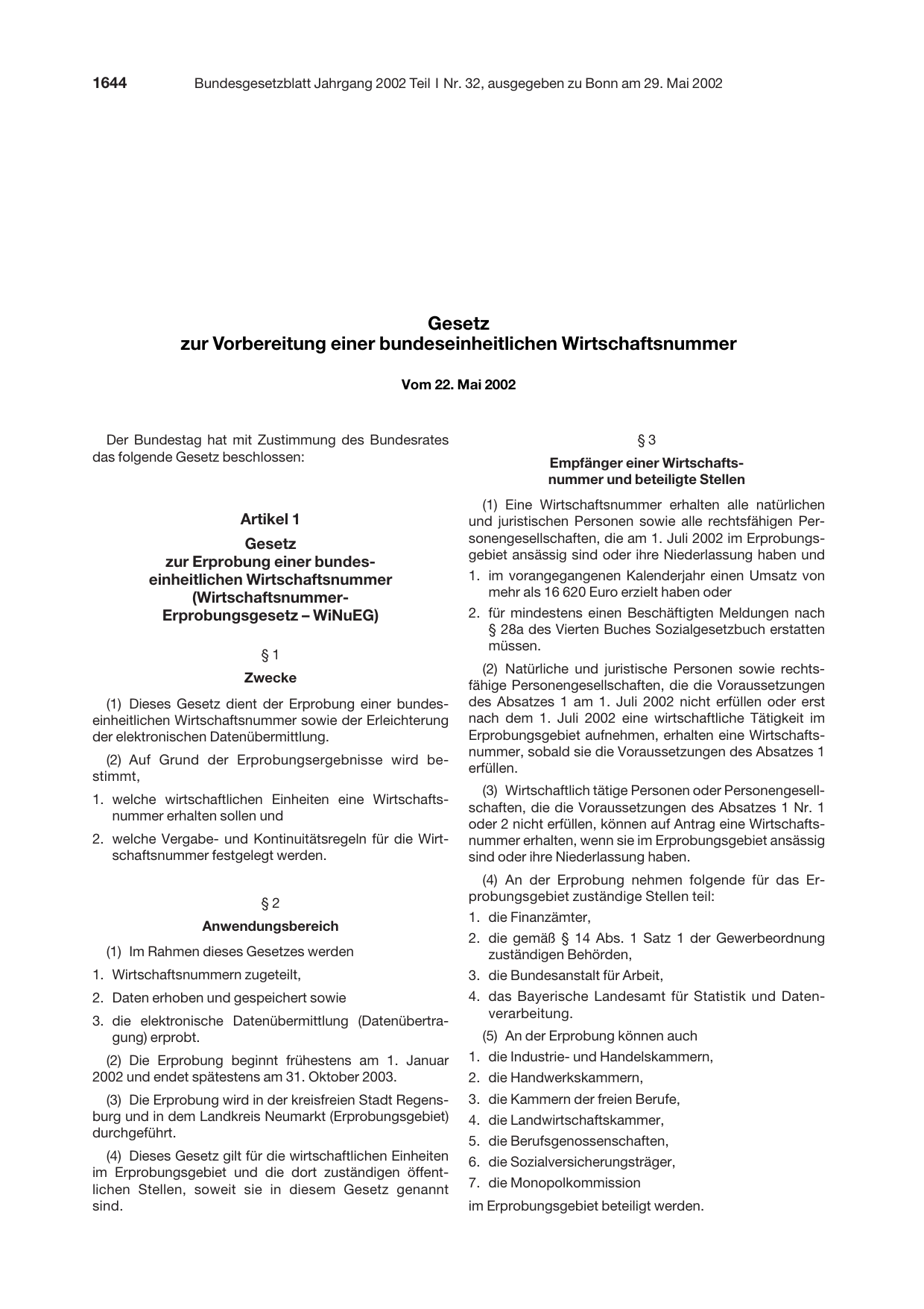 BGBl. 2002, Seite 1644 — Originalseite als Abbildung