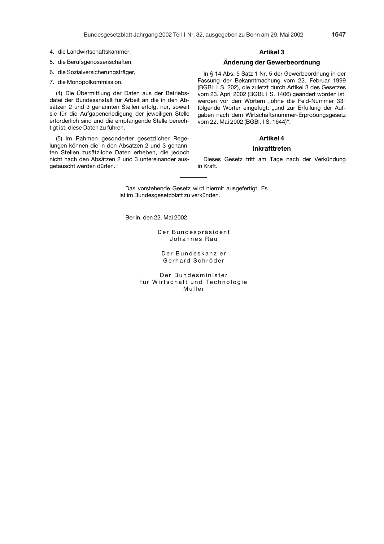 BGBl. 2002, Seite 1647 — Originalseite als Abbildung
