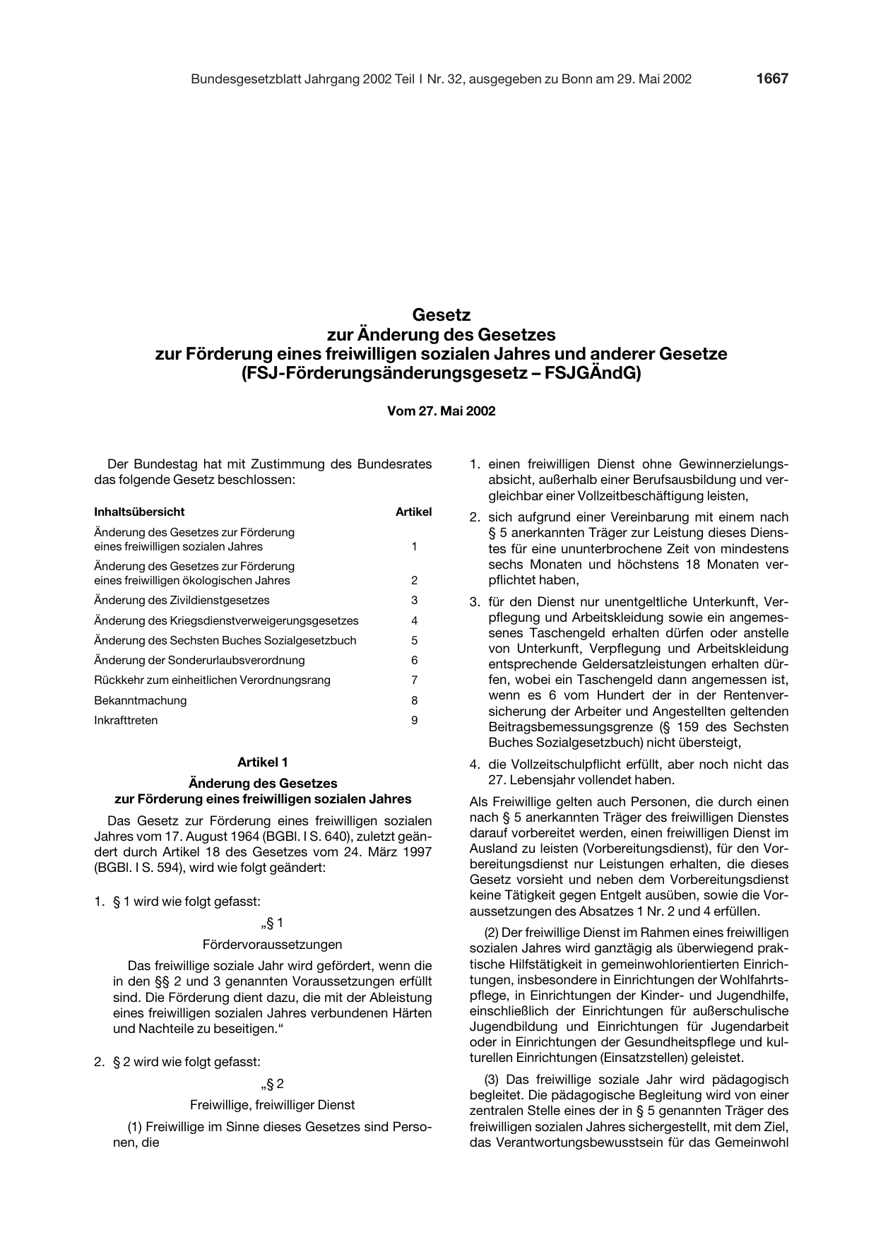 BGBl. 2002, Seite 1667 — Originalseite als Abbildung