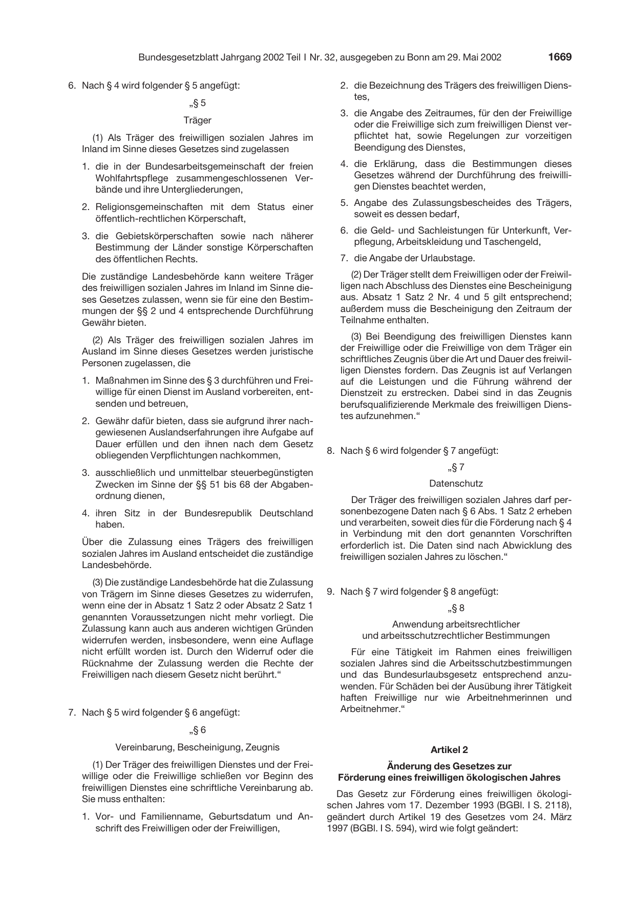 BGBl. 2002, Seite 1669 — Originalseite als Abbildung