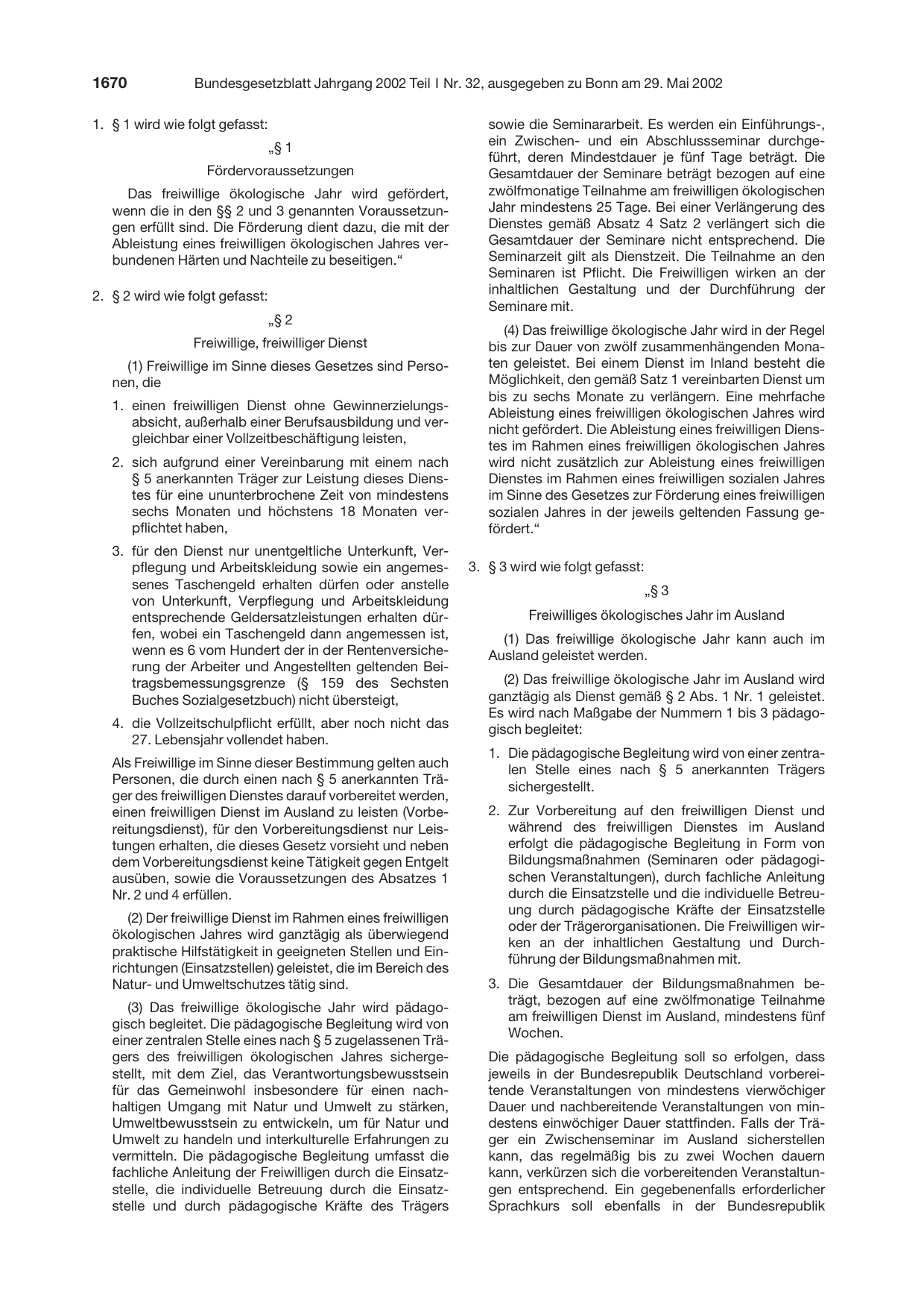 BGBl. 2002, Seite 1670 — Originalseite als Abbildung